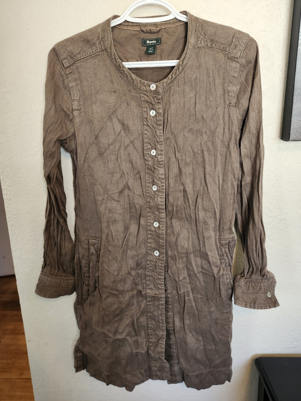 Roots Brown Long Button-Front Shirt Dress